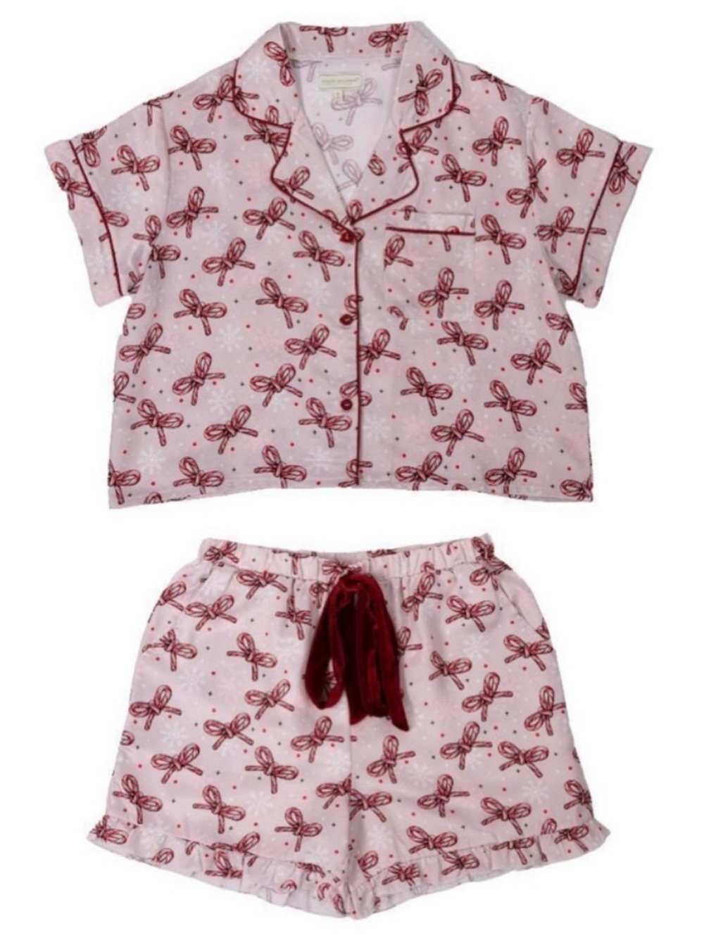 Simply Southern Candycane Bow Christmas Pajama Set Pink Satin XL Holiday PJs NWT